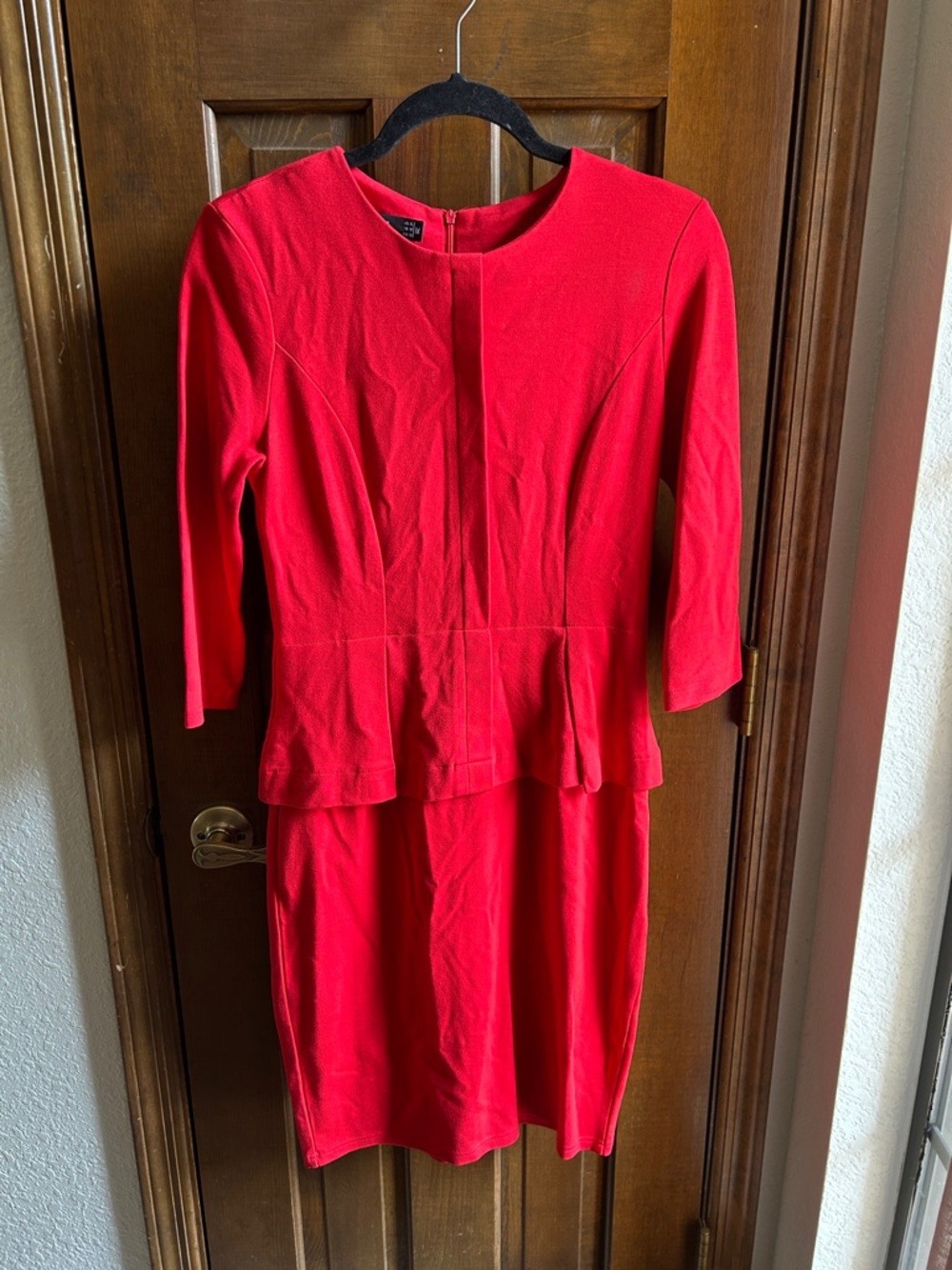 Classic Red Long Sleeve Peplum Dress - Women